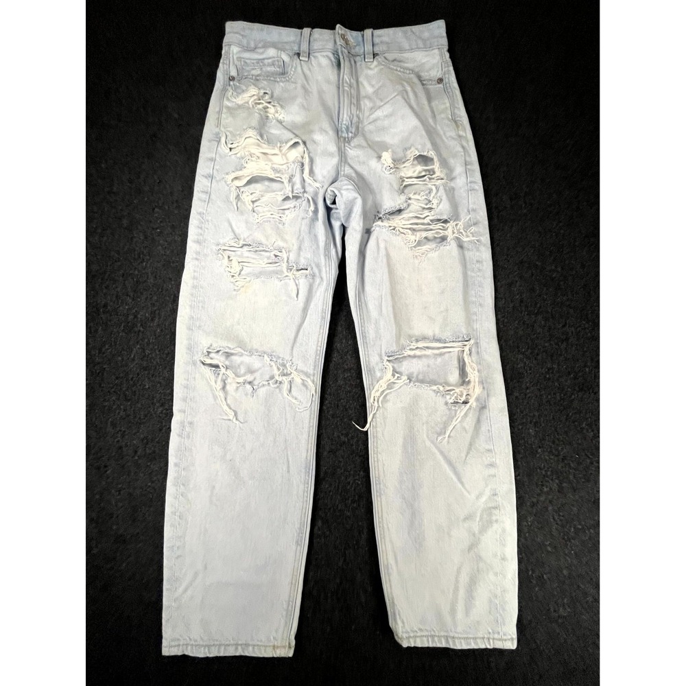 American‎ Eagle Outfitters Mom Jeans Womens 6 Short Light Wash Destroyed Denim